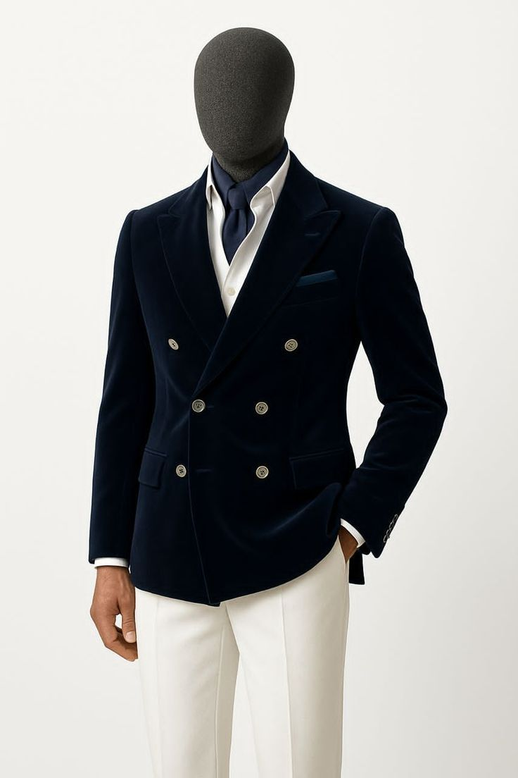 Navy Velvet Double-Breasted Jacket 2